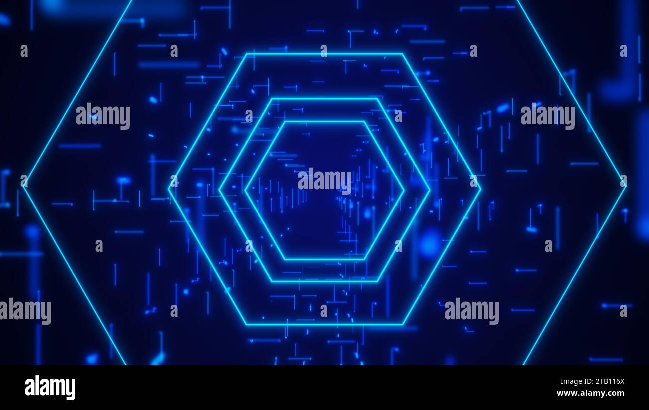 Sechseckiger digitaler Tunnel mit Technologie-Netzwerkkonzept Stockfoto