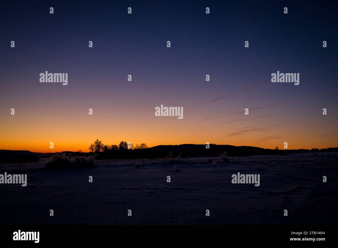 Winterlandschaft bei Sonnenaufgang, Waldviertel, Österreich, Europa Stockfoto