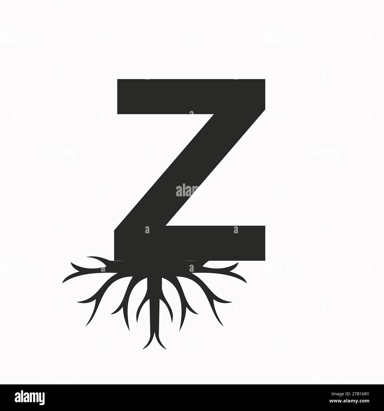 Root-Logo auf Buchstabe Z, ökologisches Dachsymbol Vektorvorlage Stock Vektor