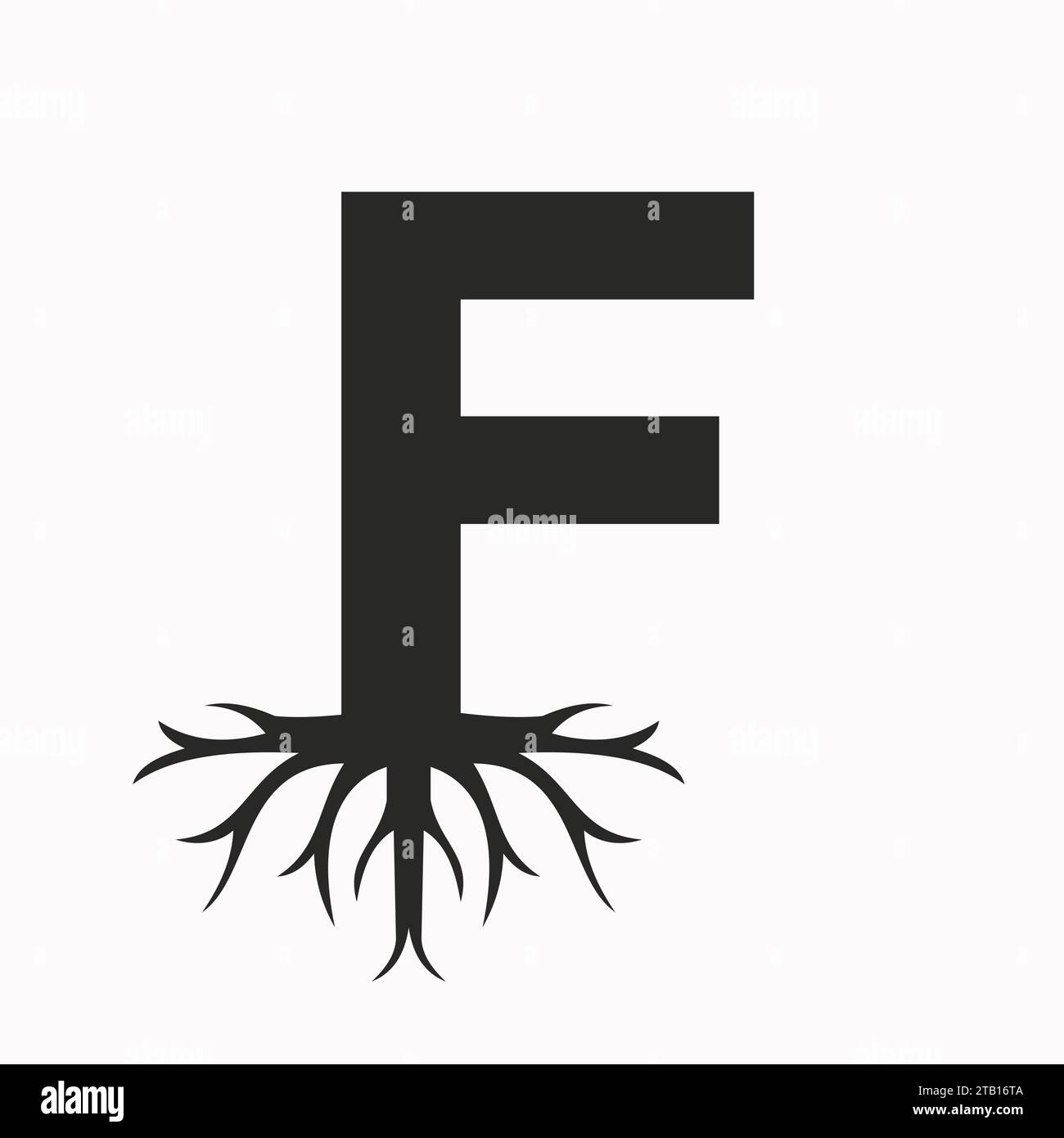 Root-Logo auf Buchstabe F, ökologisches Dachsymbol Vektorvorlage Stock Vektor