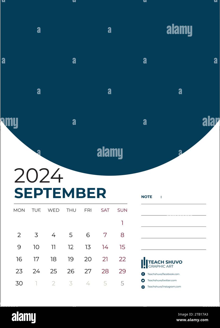 Kalendervorlage für 2024 Jahre. Wandkalenderraster in minimalistischem Stil. Die Woche beginnt am Montag. Stock Vektor