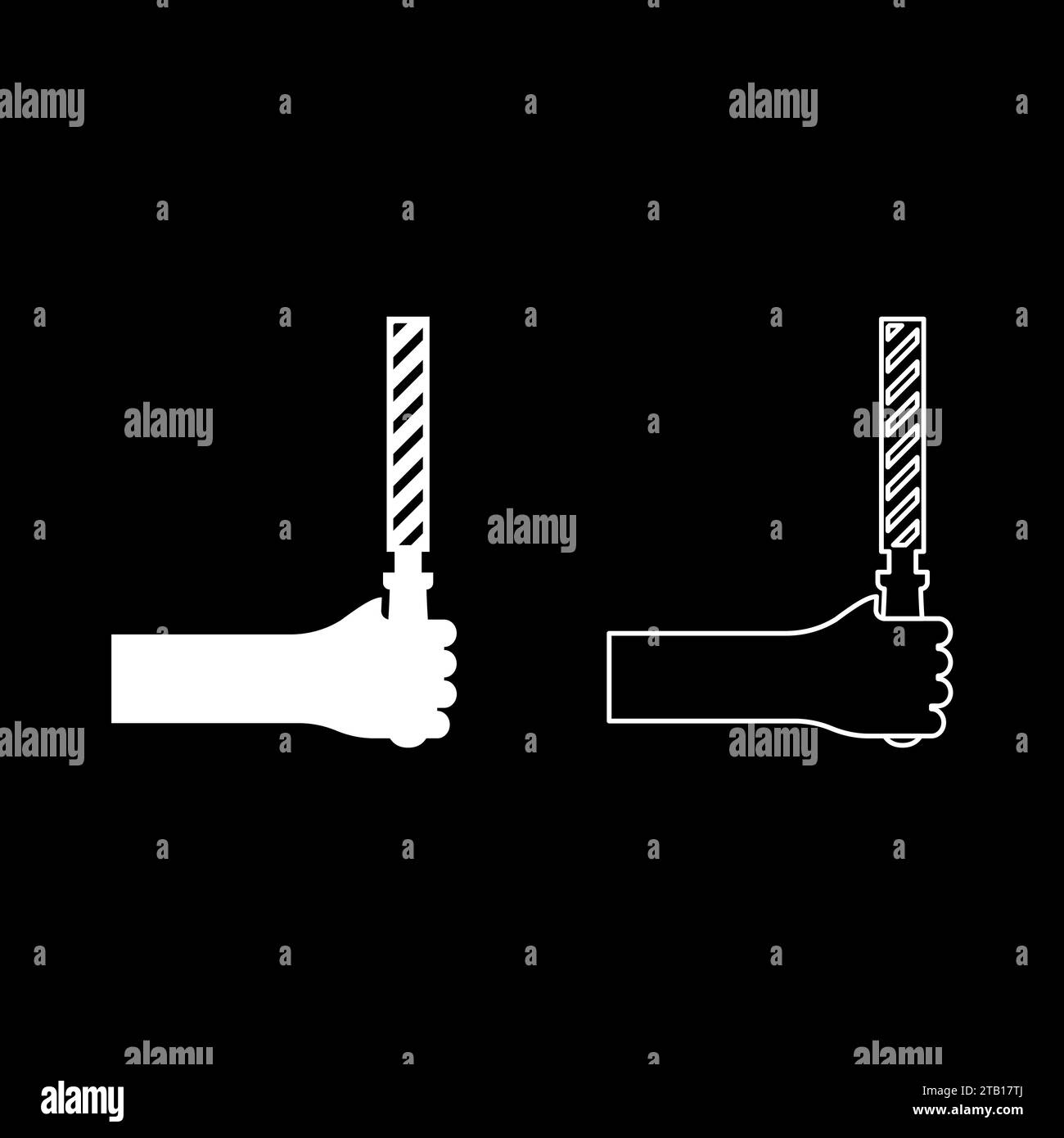Feile Werkzeug in der Hand Metall Raspel im Arm Verwenden Sie manuelle Instrumentausrüstung für Tischlerei Arbeit Set Symbol weiß Farbe Vektor Illustration Bild einfach solide Stock Vektor