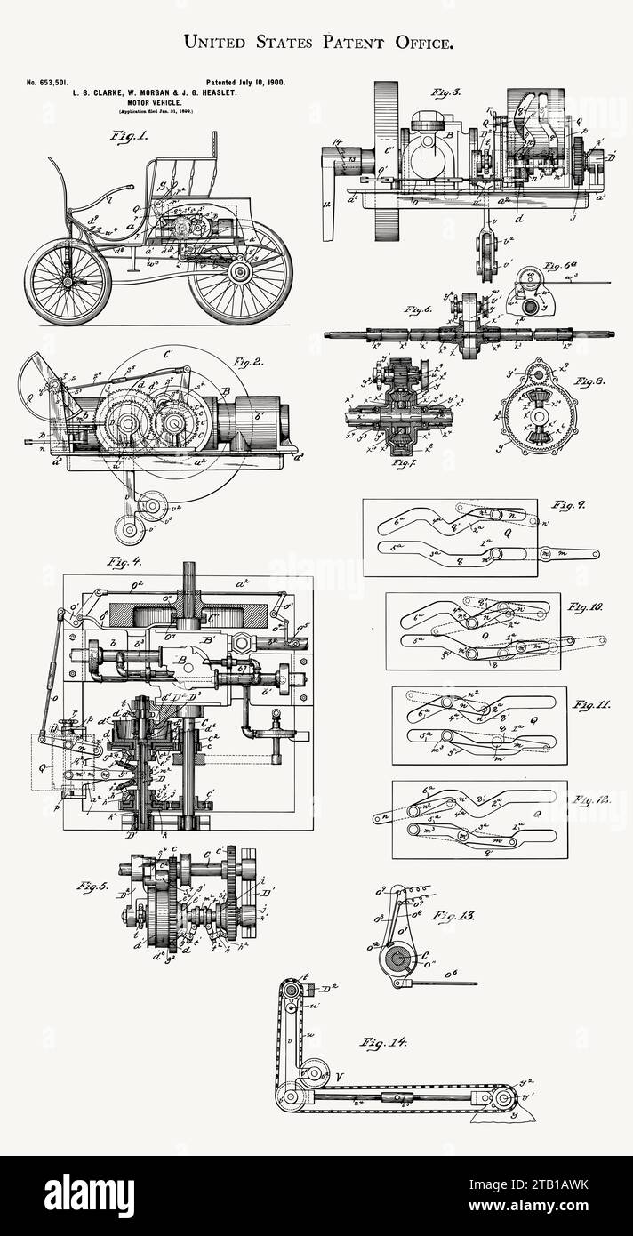 1899 Oldtimer-Patent-Kunst für Kraftfahrzeuge Stock Vektor