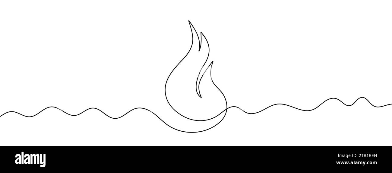 Durchgehende Linienzeichnung des Feuers. Hintergrund einer Zeichnung mit einer Linie. Vektorabbildung. Symbol für durchgehende Flammenlinie. Stock Vektor
