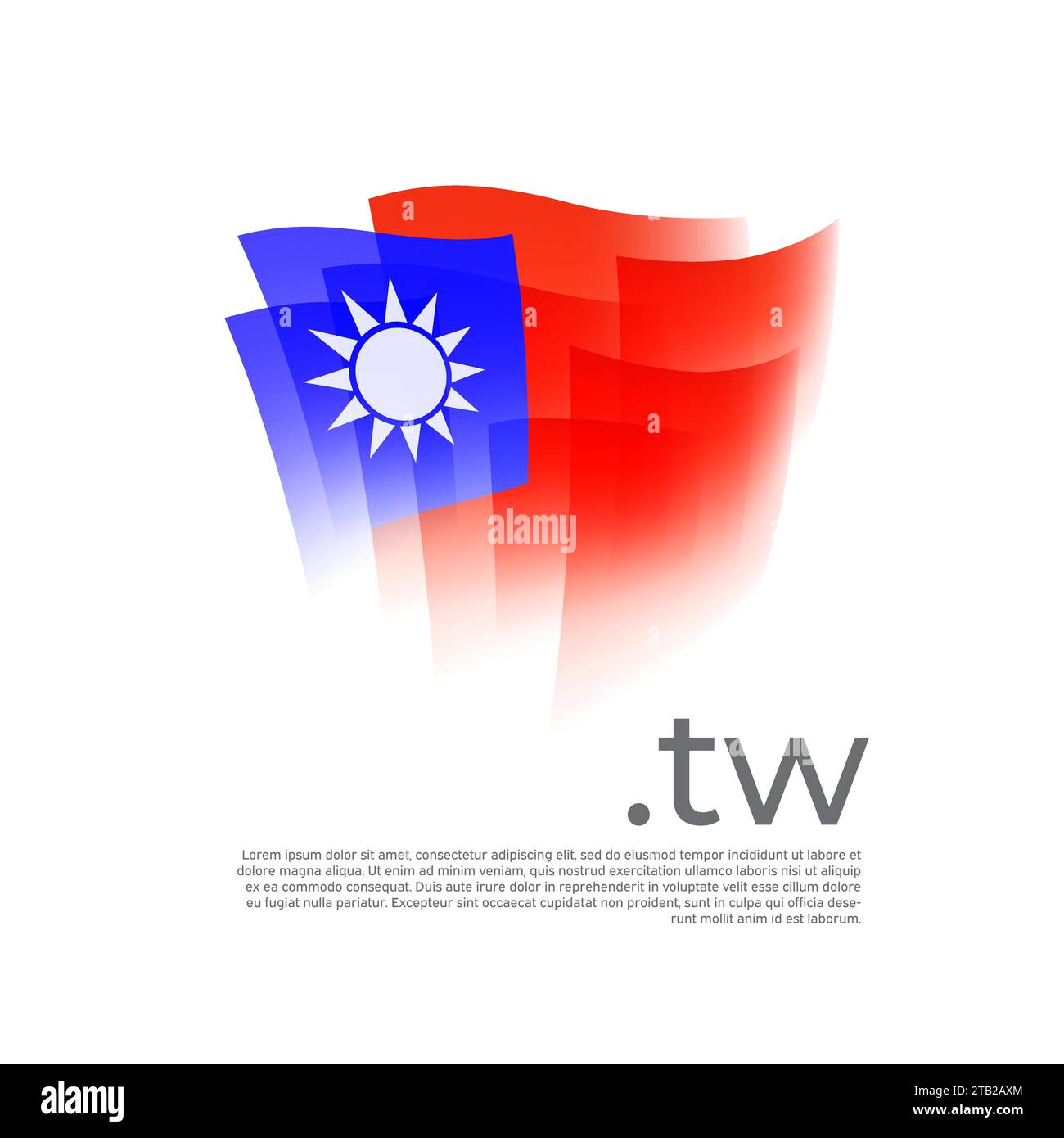 Taiwan-Flagge. Nationales Poster im Vektor-Stil auf weißem Hintergrund. Taiwanesische Flagge mit abstrakten Pinselstrichen bemalt mit TW Domäne, Platz Stock Vektor