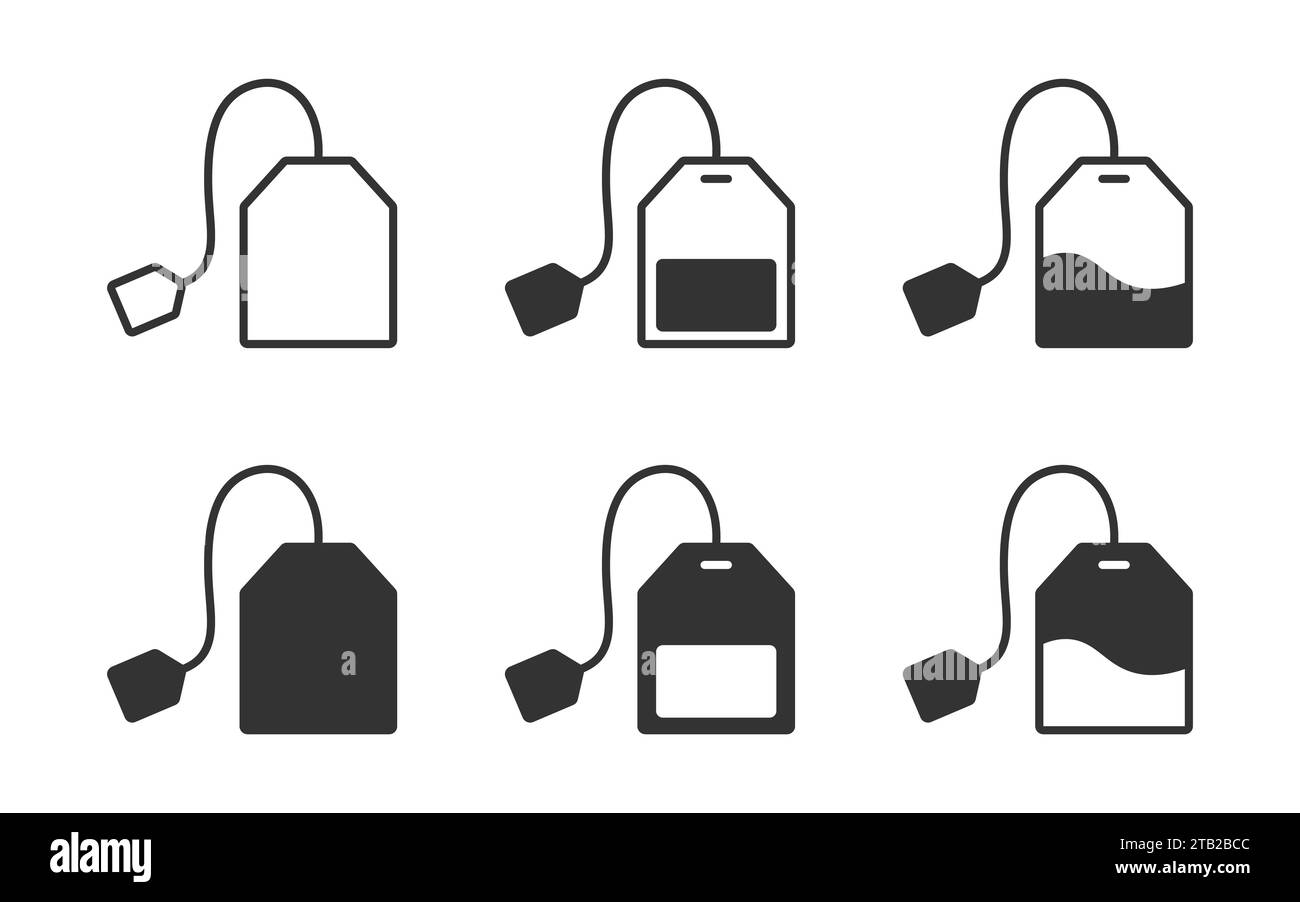 Set mit Symbolen für Teebeutel. Symbol für Teebeutel. Vektorabbildung Stock Vektor