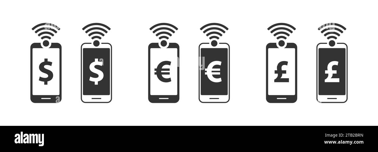 NFC-Zahlung mit Smartphone. Symbolsatz für Zahlung per Mobiltelefon. Vektorabbildung Stock Vektor