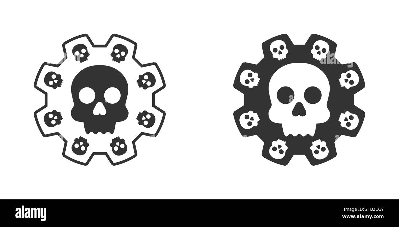 Zahnradsymbol mit Totenkopfzeichen. Vektorabbildung Stock Vektor