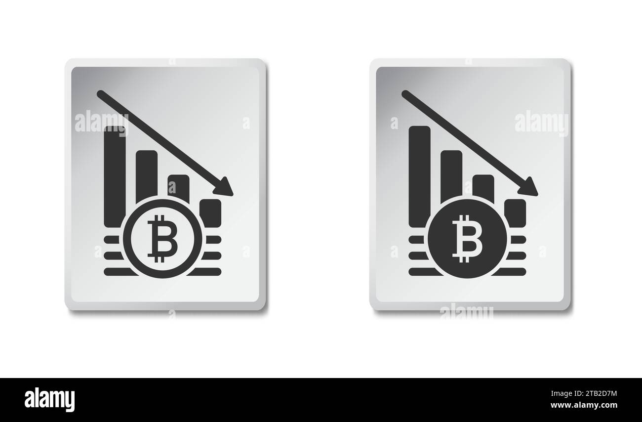 Symbol für Bitcoin-Absturzdiagramm. Zusammenbruch des Krypto-Marktes. Währungskrise. Symbol für Bitcoin-Diagramm nach unten Stock Vektor