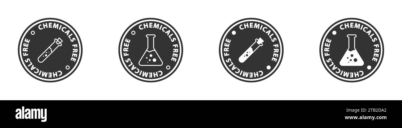 Schwarze Symbole ohne Chemikalien. Illustration des flachen Vektors Stock Vektor