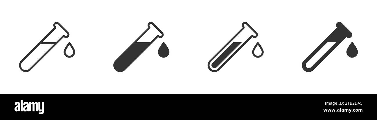 Symbol für tropfendes Reagenzglas. Reagenzglas mit Tropfen. Symbol für Medizin und Chemie. Vektorabbildung Stock Vektor