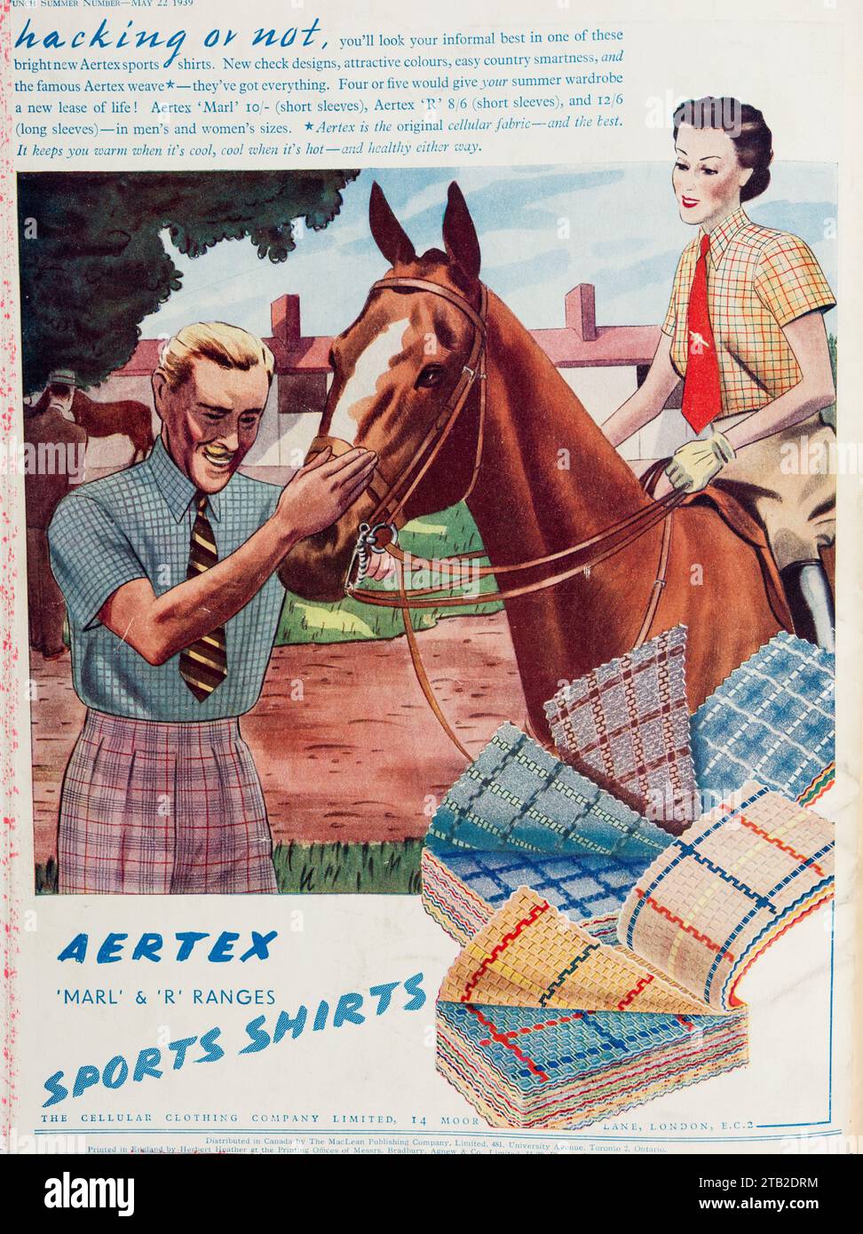Eine Werbung für Aertex Sporthemden, 1939 in einer Ausgabe des Magazins Punch Stockfoto