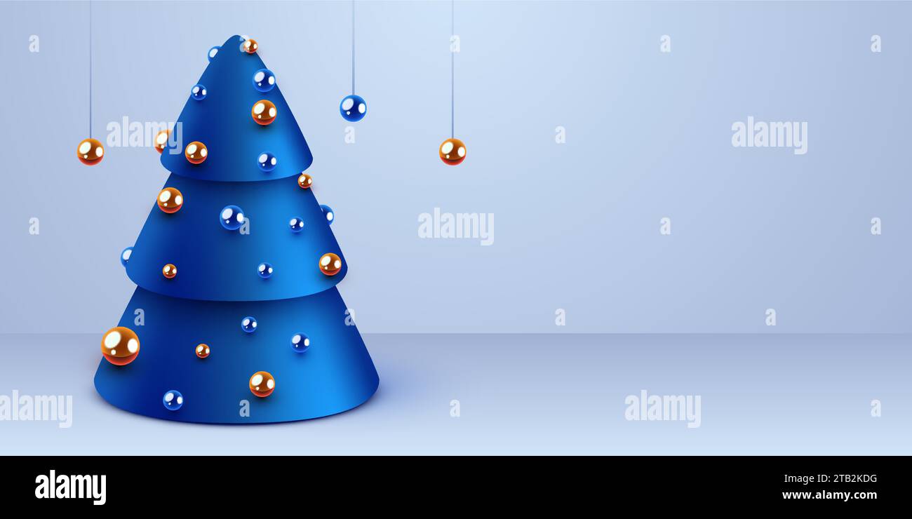 Geometrischer abstrakter Weihnachtsbaum. Frohe Weihnachten und ein glückliches neues Jahr Banner. Vektorgrafik Stock Vektor