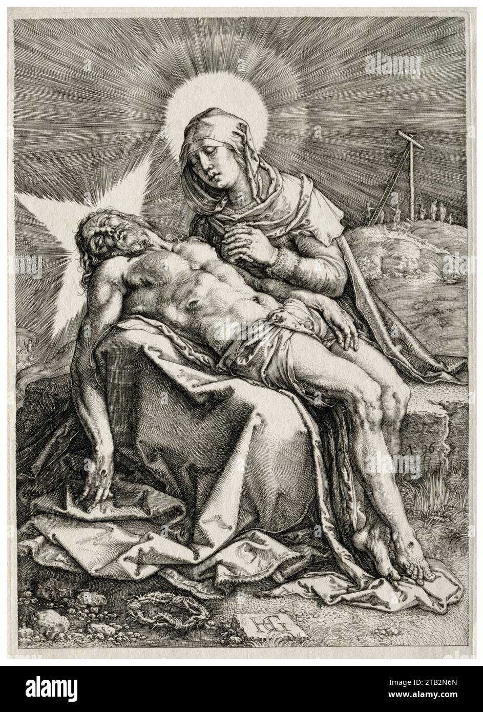 Hendrick Goltzius, Pieta, Stich, 1596 Stockfoto