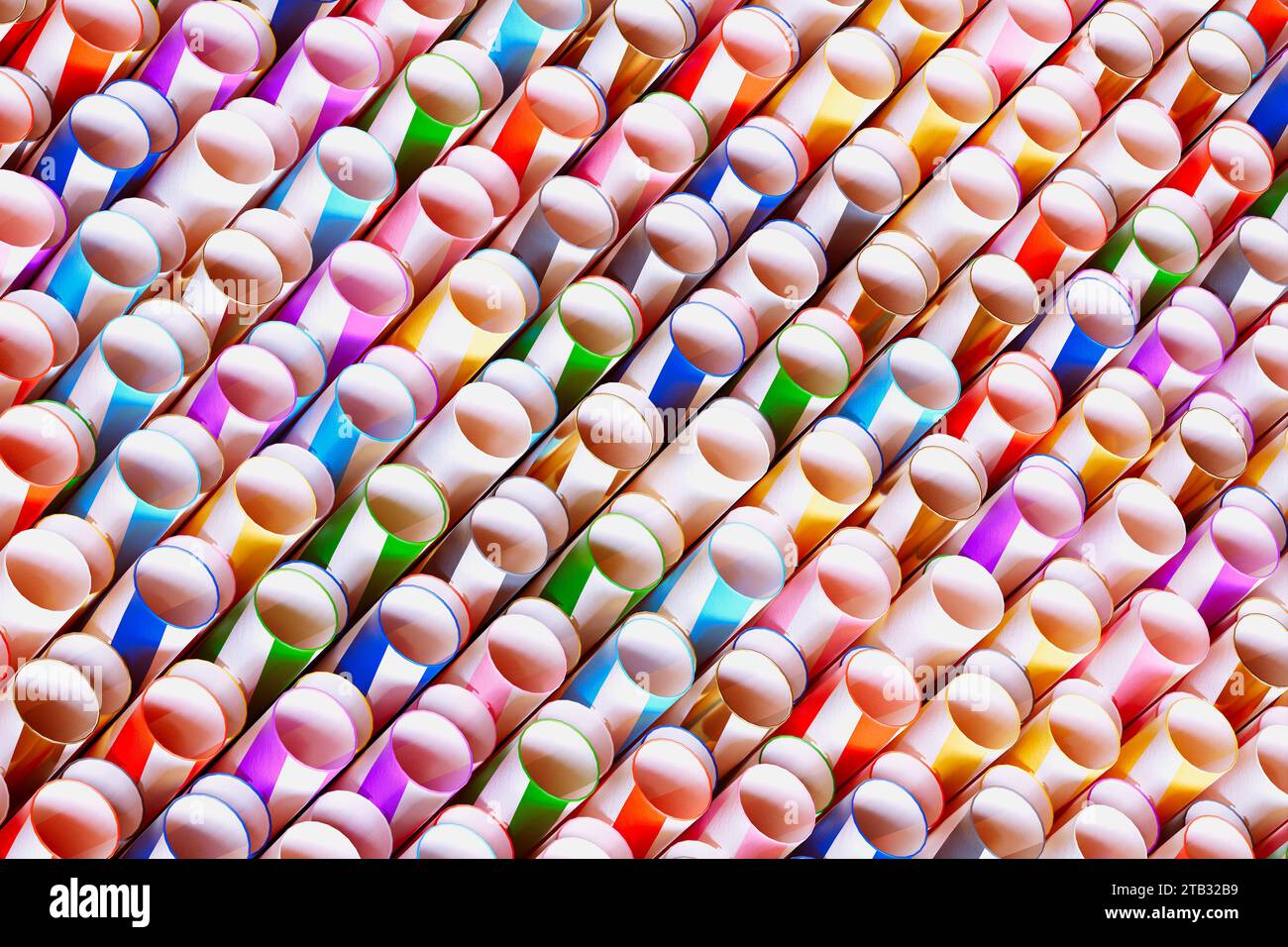 Mesmerizing Array of Bunte abstrakte geometrische Zylinder Stockfoto