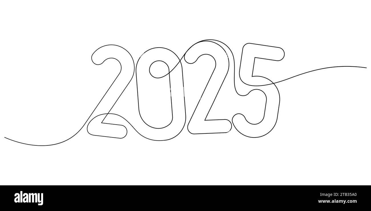 Durchgehende Linienzeichnung mit 2025 Nummern Design Logo Minimalismus Konzept Feier Stock Vektor