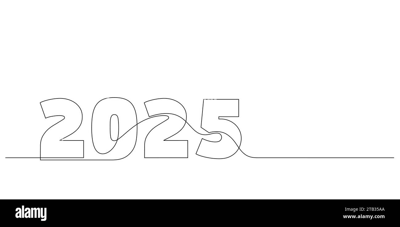 Durchgehende Linienzeichnung mit 2025 Nummern Design Logo Minimalismus Konzept Feier Stock Vektor