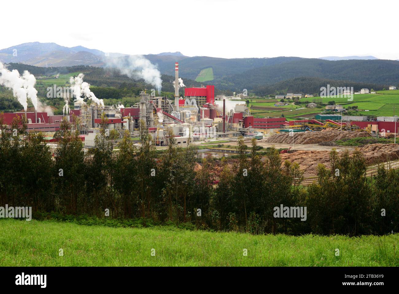 Navia, Papierindustrie. Navia Concejo, Pricipality of Asturias, Spanien. Stockfoto