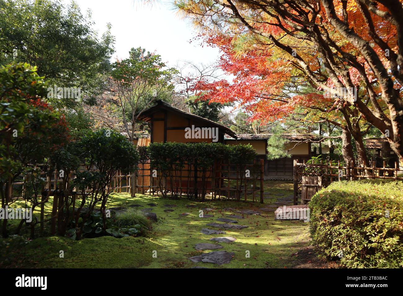 Japanischer Teestube Garten von Tsurugajo Castle in Aizuwakamatsu, Fukushima, Japan Stockfoto