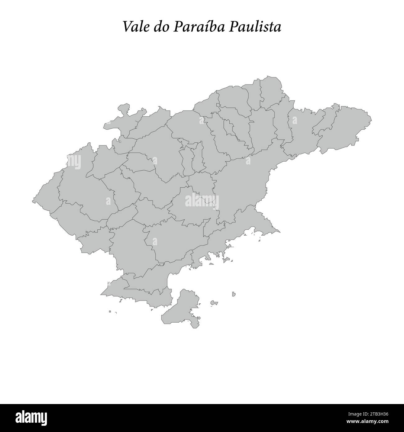 Karte von Vale do Paraiba Paulista ist eine Mesoregion im Bundesstaat Sao Paulo mit Grenzbezirken Stock Vektor