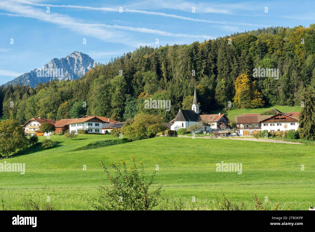 Bicheln in der Gemeinde Ainring im Berchtesgadener Land, Rupertiwinkel, Oberbayern, mit Hochstaufen im Hintergrund Stockfoto