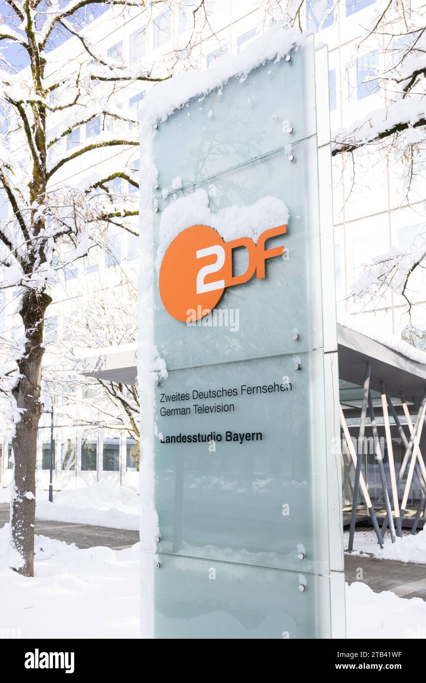 3. Dezember 2023: München: Bayerisches Studio des ZDF in Unterföhring bei München an einem Wintertag. S Stockfoto