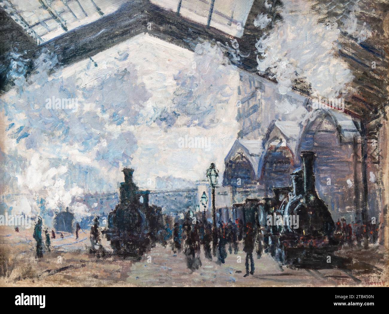 London, Großbritannien - 19. Mai 2023: The Gare St-Lazare von Claude Monet. Dieses Gemälde ist eines von einem Dutzend Ansichten des Gare Saint-Lazare, das Monet in EA malte Stockfoto