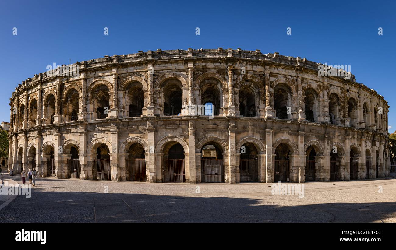 Panorama der römischen Arena in Nimes, Frankreich Stockfoto