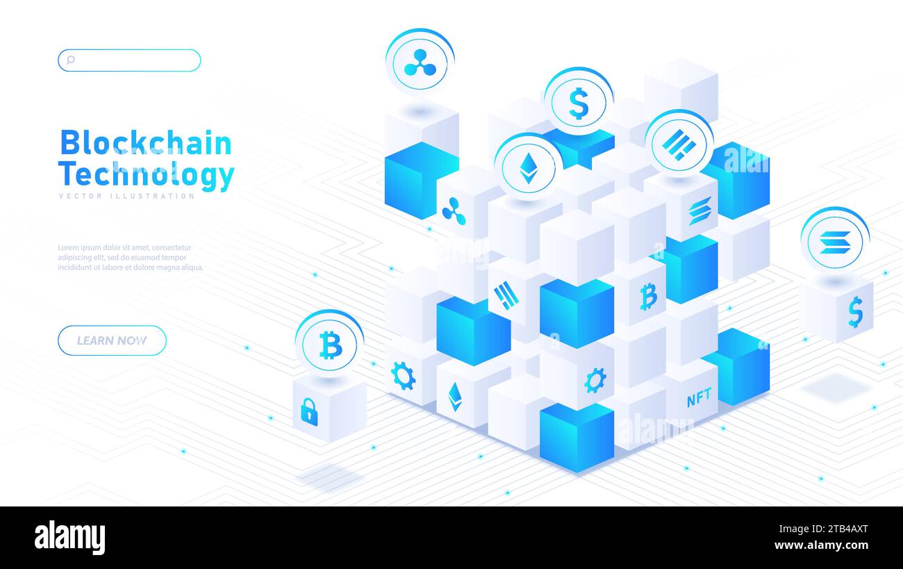 Weißer Postervektor der Blockchain-Technologie Stock Vektor