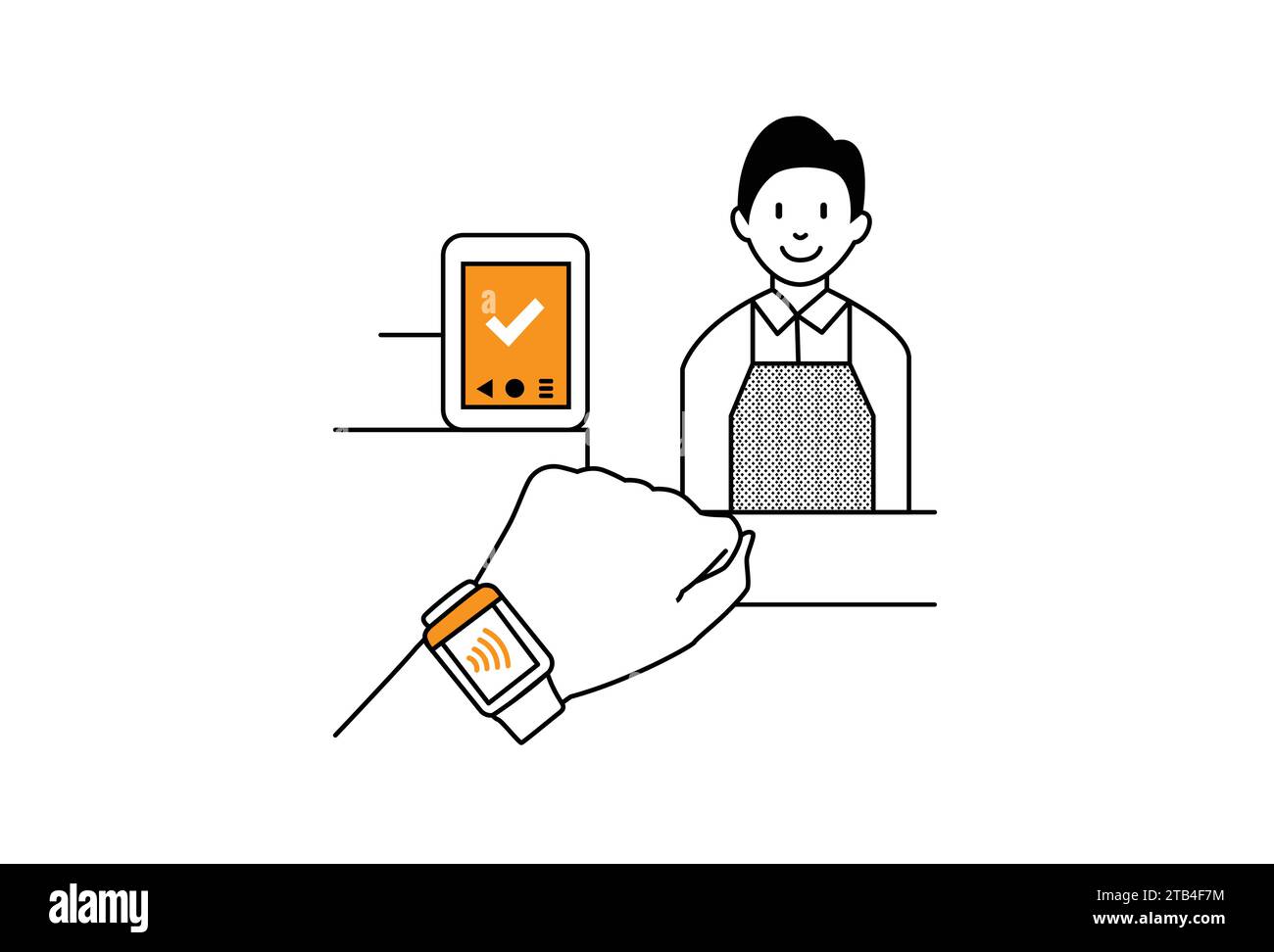 Die Person verwendet Smart Watch, um Waren mit kontaktloser Zahlung und bargeldloser Zahlung zu erwerben Stock Vektor