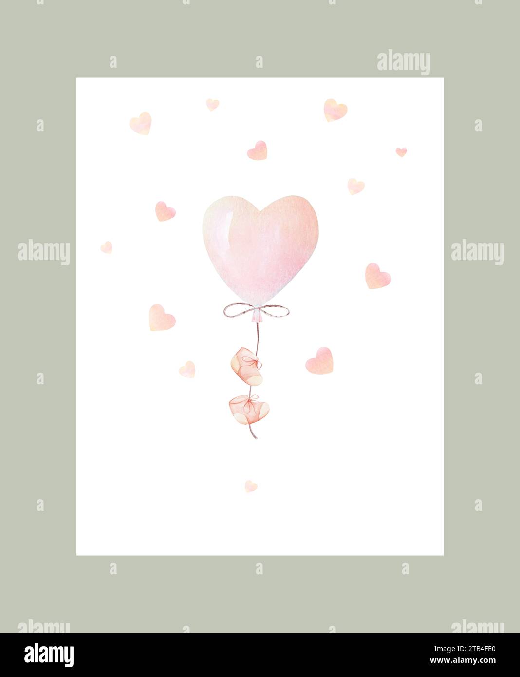 Illustrationen Der Herzkarte Mit Aquarell. Glückwunschkarte Für Babys. Illustrationen Zur Begrüßungskarte. Illustration Der Geburtsankündigung Stockfoto