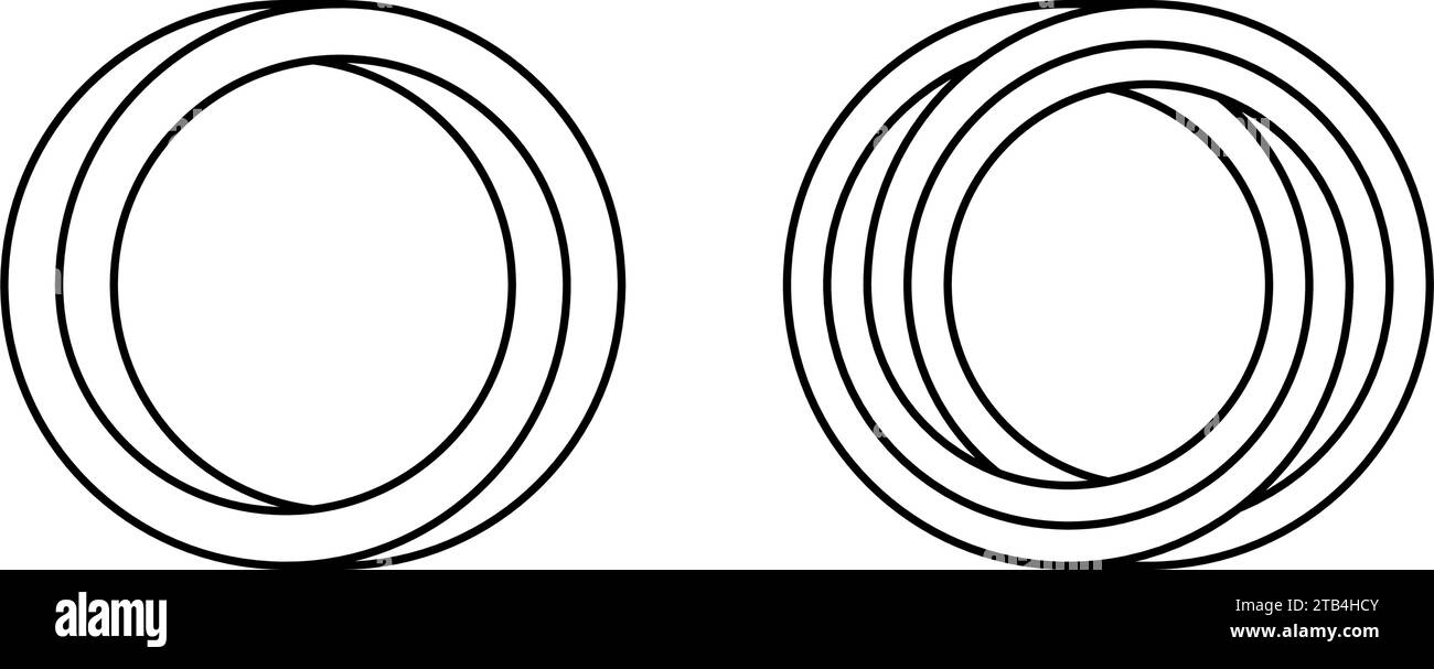 Festlegen von Kreisformen nicht möglich. Optische Liniensymbole. mobius-Streifen umreißen. Objekte mit Endlosschleife. Abstrakte unwirkliche geometrische Formen. Lineare Puzzle-Design-Elemente für Logo, Symbol, Etikett, Tag. Vektorzeichen Stock Vektor