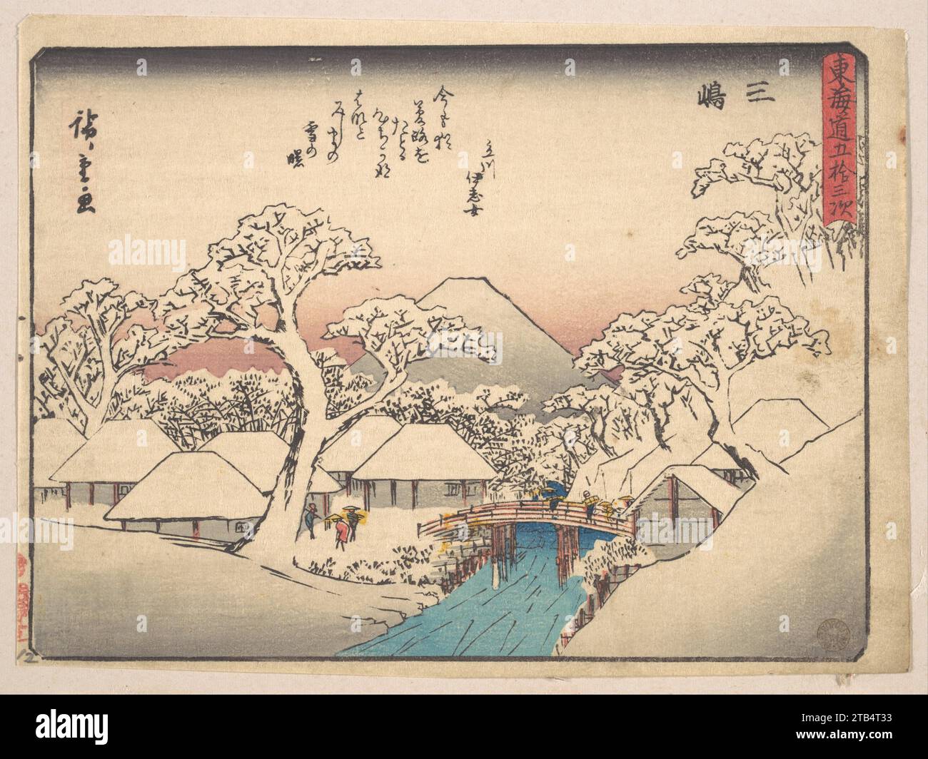 Mishima, aus der Serie 53 Stationen der Tokaido Road (Tokaido gojusan tsugi, Mishima), auch bekannt als Kyoka (witziger Vers) Tokaido 1914 von Utagawa Hiroshige Stockfoto