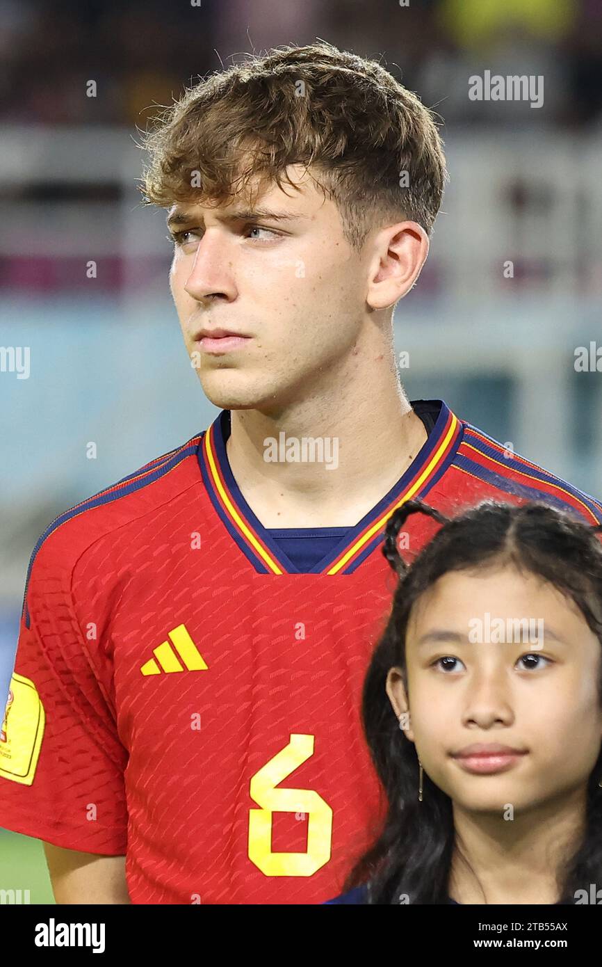 Surakarta, Indonesien. November 2023. Spaniens Pau Prim vor dem Achtelfinale der FIFA U-17-Weltmeisterschaft Indonesien 2023 gegen Spanien 2-1 Japan im Manahan-Stadion in Surakarta, Indonesien, 20. November 2023. Quelle: AFLO/Alamy Live News Stockfoto