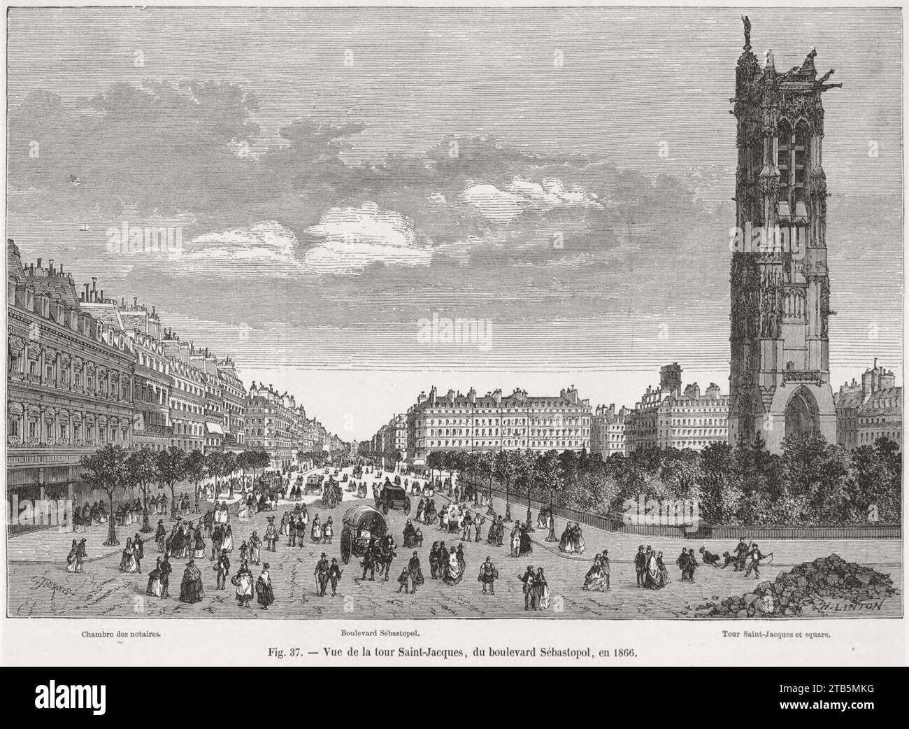 Vue de la Tour Saint-Jacques, du Boulevard Sébastopol, 1866. Stockfoto