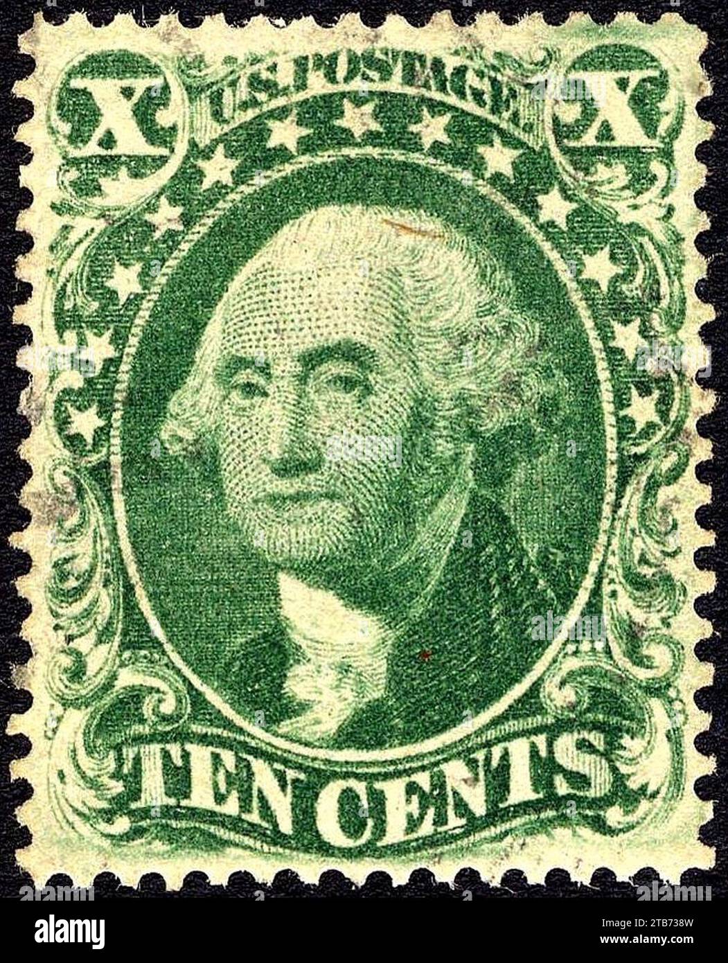 Washington Stempel 10c grün 1857 Ausgabe. Stockfoto