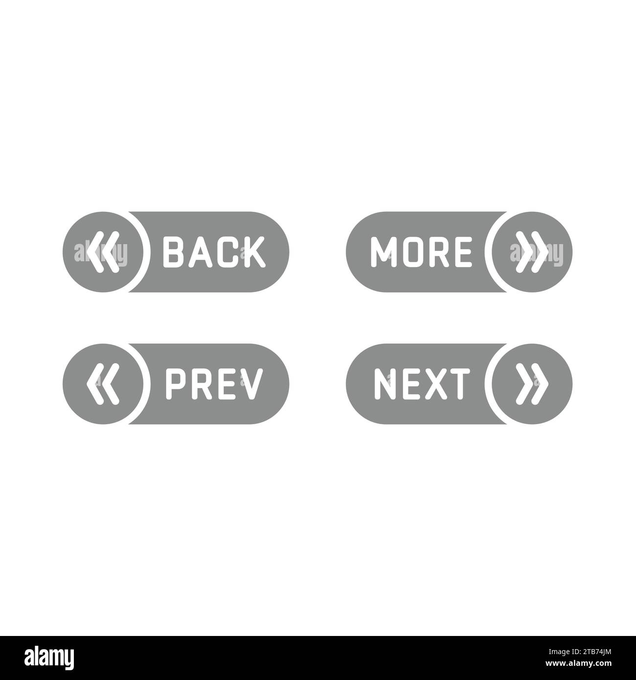Symbolsatz für schwarze Vektorschaltflächen und mehr. Schaltflächen und Symbole „zurück“ und „Weiter“. Stock Vektor