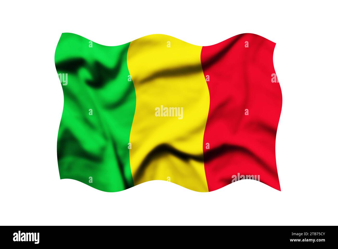 Die Flagge von MALI auf einem transparenten Hintergrund schwenken. 3D-Rendering. Beschneidungspfad Enthalten Stockfoto