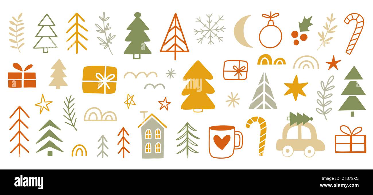 Handgezeichnetes Weihnachtskritzelelement-Set Stock Vektor