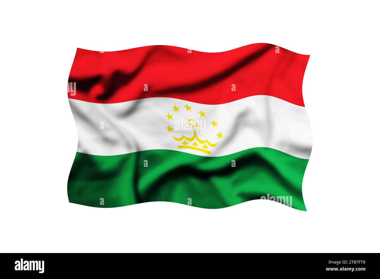 Tadschikistan schwenkende Flagge isoliert auf transparentem Hintergrund, 3D-Rendering. Beschneidungspfad enthalten Stockfoto