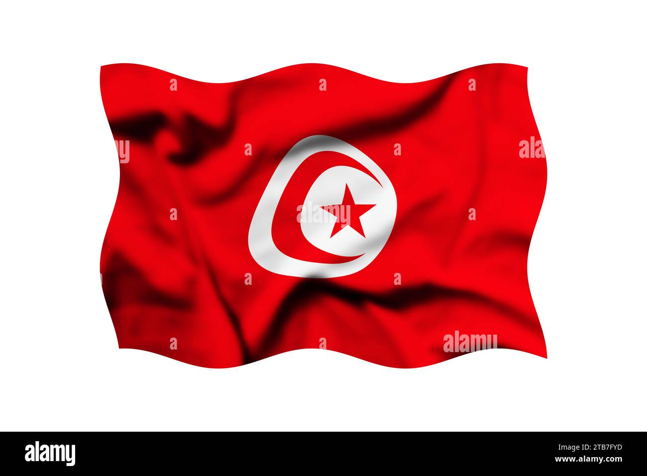 Schwenkende Flagge Tunesiens isoliert auf transparentem Hintergrund, 3D-Darstellung. Beschneidungspfad enthalten Stockfoto