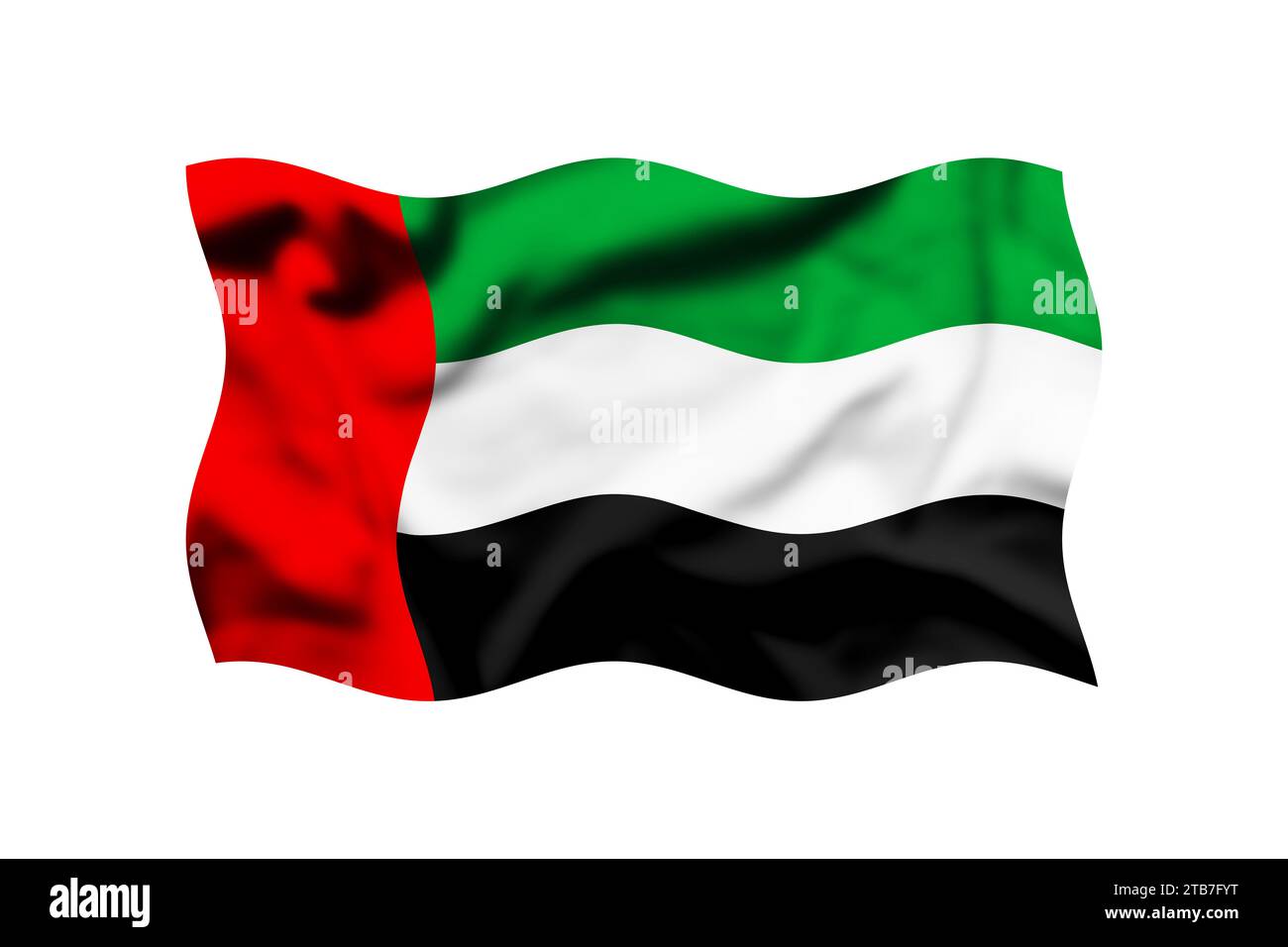 Die Flagge der Vereinigten Arabischen Emirate winkte im Wind isoliert auf einem transparenten Hintergrund, der Clipping Path inklusive Stockfoto