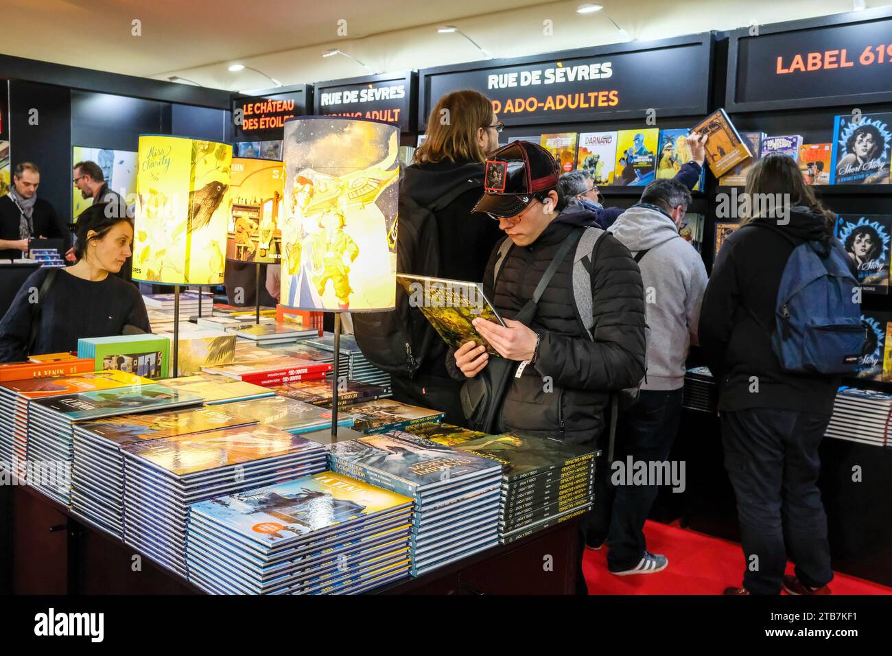 50. Angouleme International Comics Festival (Mittelwestfrankreich) am 26. Januar 2023. Atmosphäre an den Ständen der Comic-Verlage. Hier auf Stockfoto