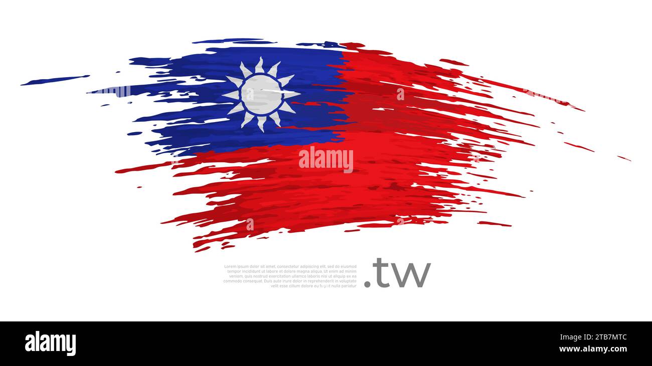 Taiwan-Flagge. Pinselstriche, Grunge. Gezeichnete taiwanesische Flagge auf weißem Hintergrund. Vektordesign für Nationalfeiertag, Poster, Vorlage, Ort für Text Stock Vektor