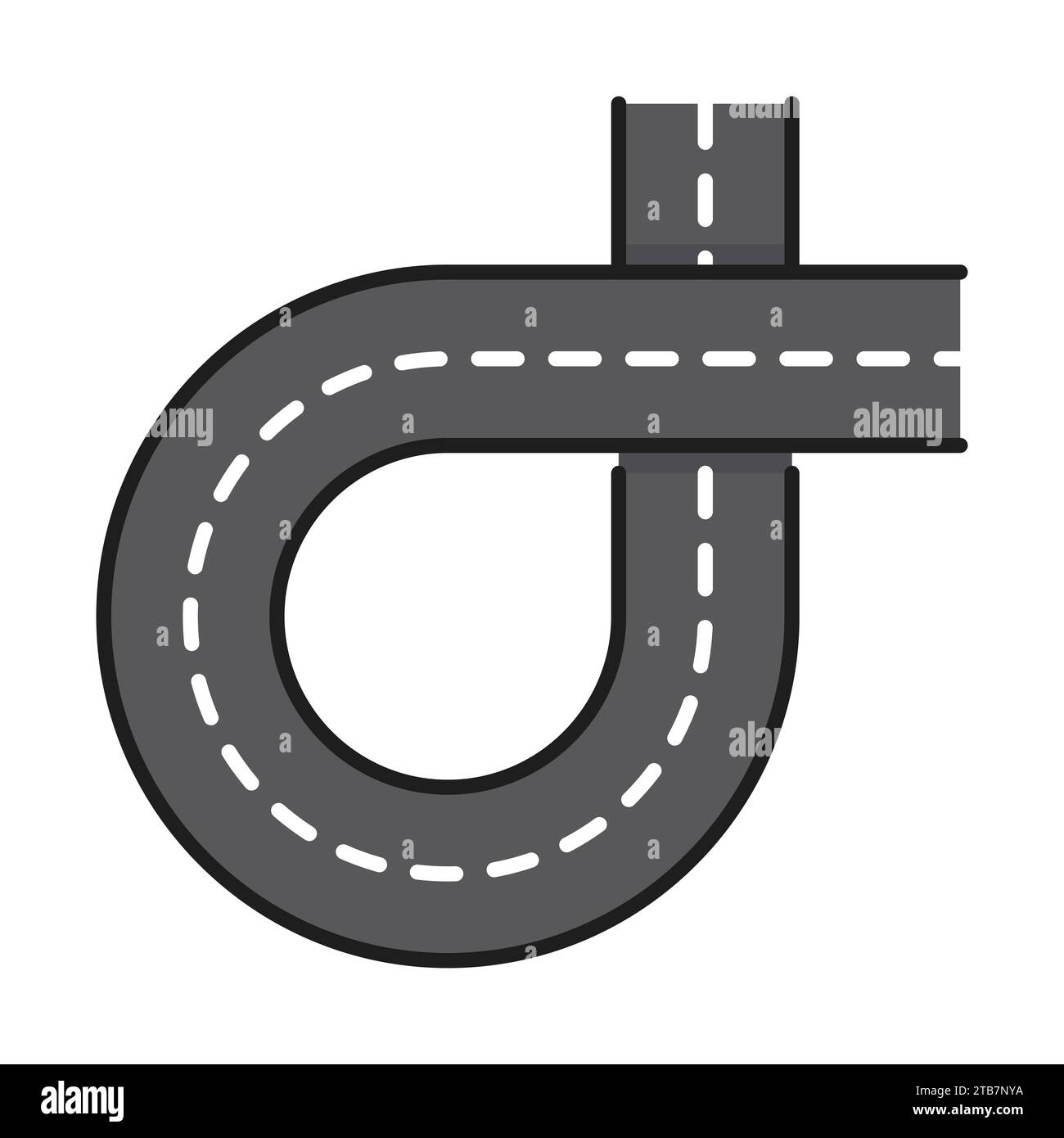 Farbiges Symbol der Autobahnlinie für die Abbiegung am Autobahnkreuz, Piktogramm für die Verkehrsrichtung der Vektorstraße. Straßen- oder Autobahnpfad mit Kreisabbiegung, Transportspur oder Verkehrsknotensymbol für das Navigations-Straßenschild Stock Vektor