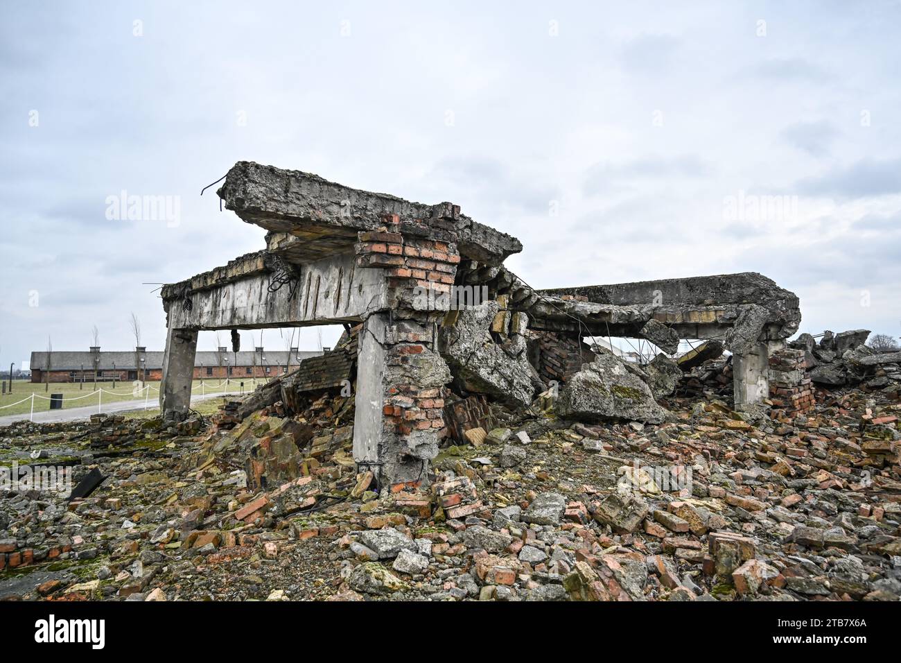 Polen: Auf dem Territorium der Städte Oswiecim und Brzezinka (Birkenau), dem Konzentrationslager Auschwitz-Birkenau Stockfoto