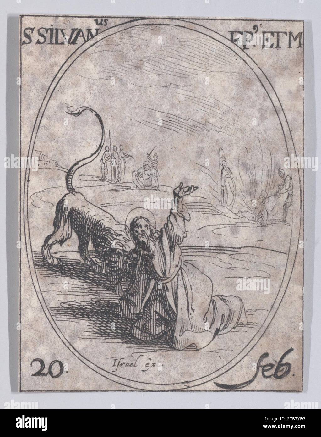 S. Silvain, eveque et Martyr (St. Sylvanus, Bischof und Märtyrer), 20. Februar, aus „Les Images de Tous Les Saincts et Saintes de L'Annee“ (Bilder aller Heiligen und religiöse Ereignisse des Jahres) 1917 von Jacques Callot Stockfoto
