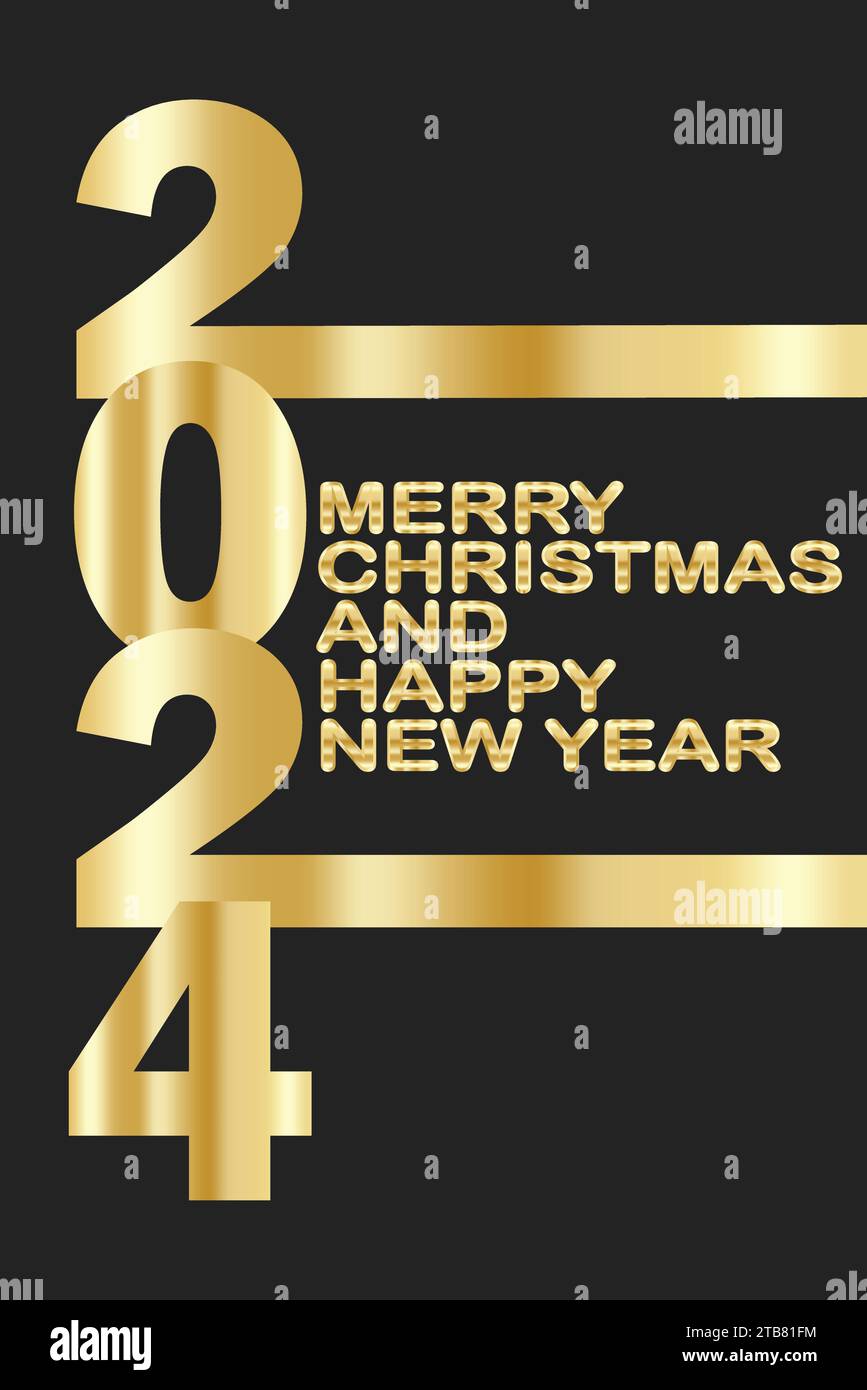 Frohe Weihnachten und frohes neues Jahr 2024. Moderne mobile Tapete mit goldenem Text. Vektorabbildung Stock Vektor