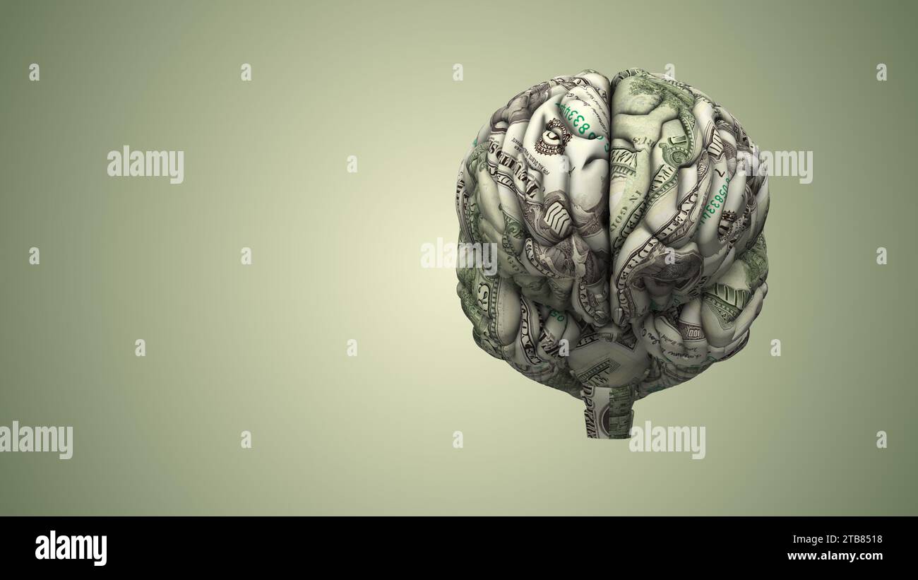Menschliches Gehirn aus Dollarscheinen Stockfoto