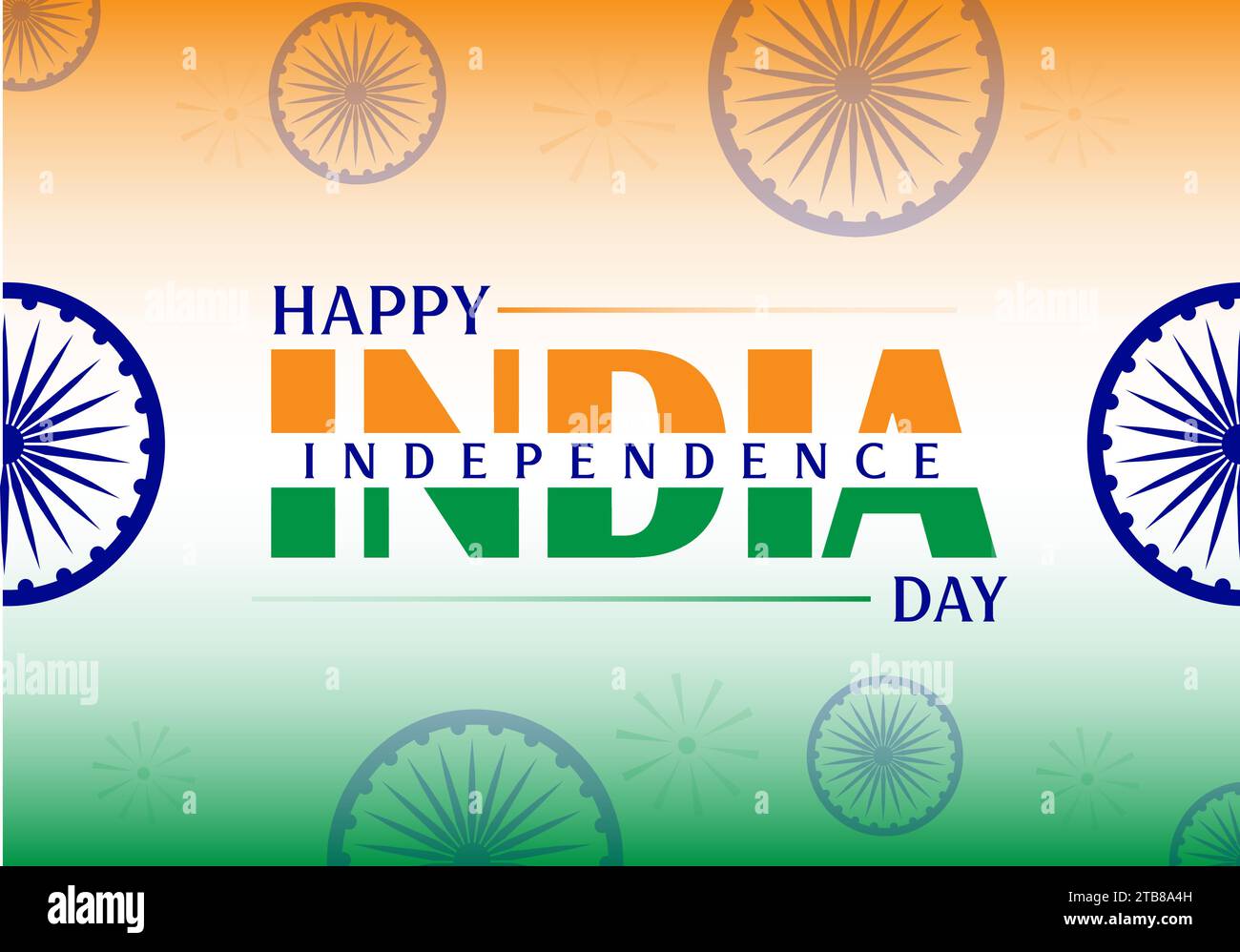 Happy Independence Day Poster mit dreifarbigem Hintergrund und ashoka Chakra Illustration Stock Vektor